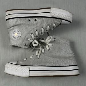 Chuck Taylor All Star Hi Silver Sparkle Kids Size 6 Casual Sneakers A06128C